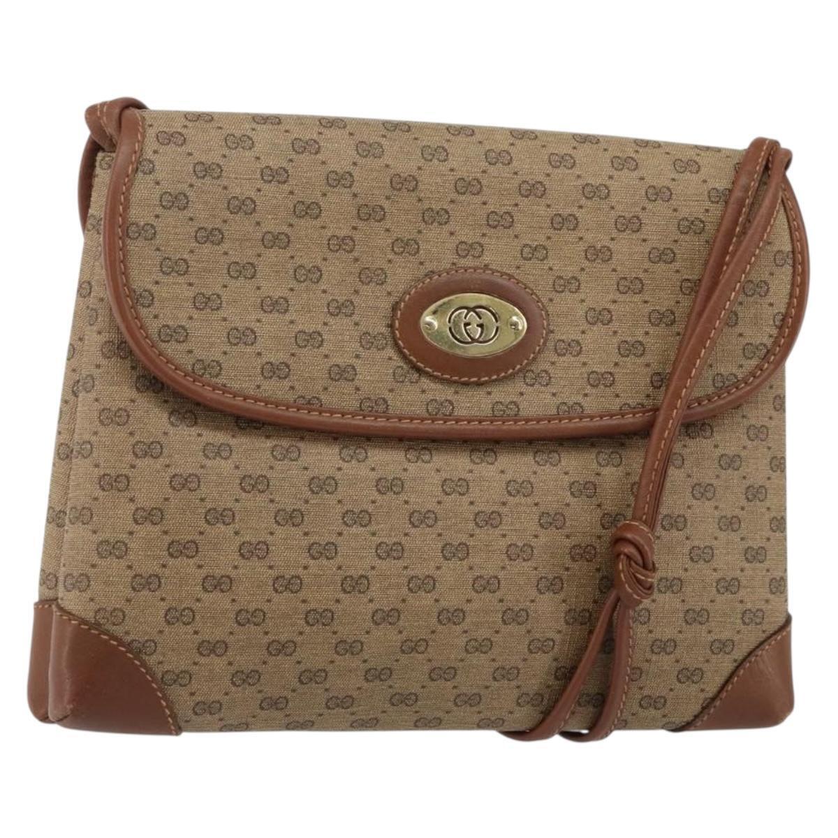 Gucci Micro Gg Supreme Shoulder Bag Pvc Beige Gold Auth 143206